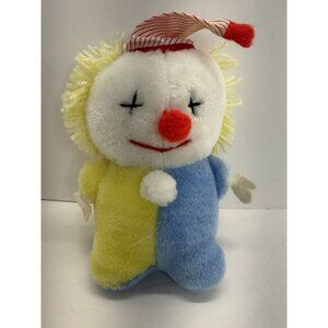Vintage Eden Pastel Yellow Clown Plush Stuffed Animal Bell Rattle Sleeping Hat